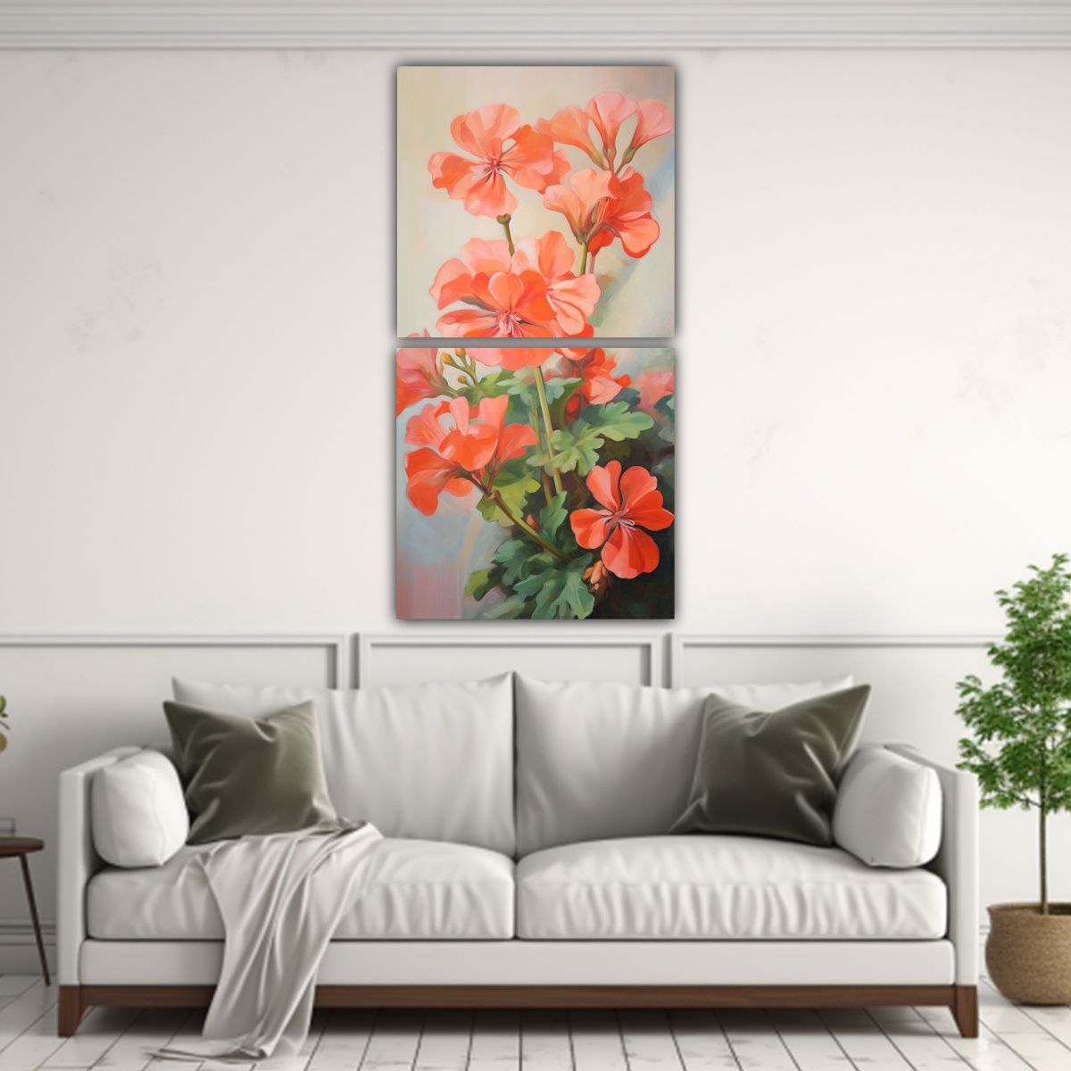 GENERICO - Cuadro Abstracto De Flores Geranio Línea Fina En 20x40 Cm