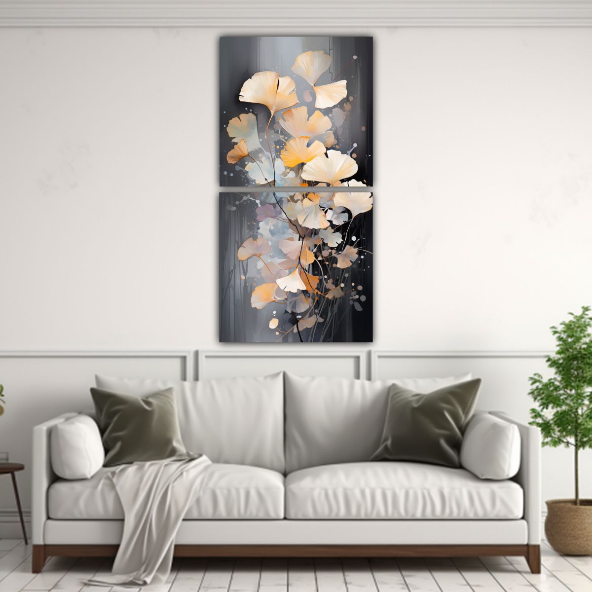 GENERICO - Set 2 Cuadros Abstractos Para Sala Con Hojas De 20x40 Cm