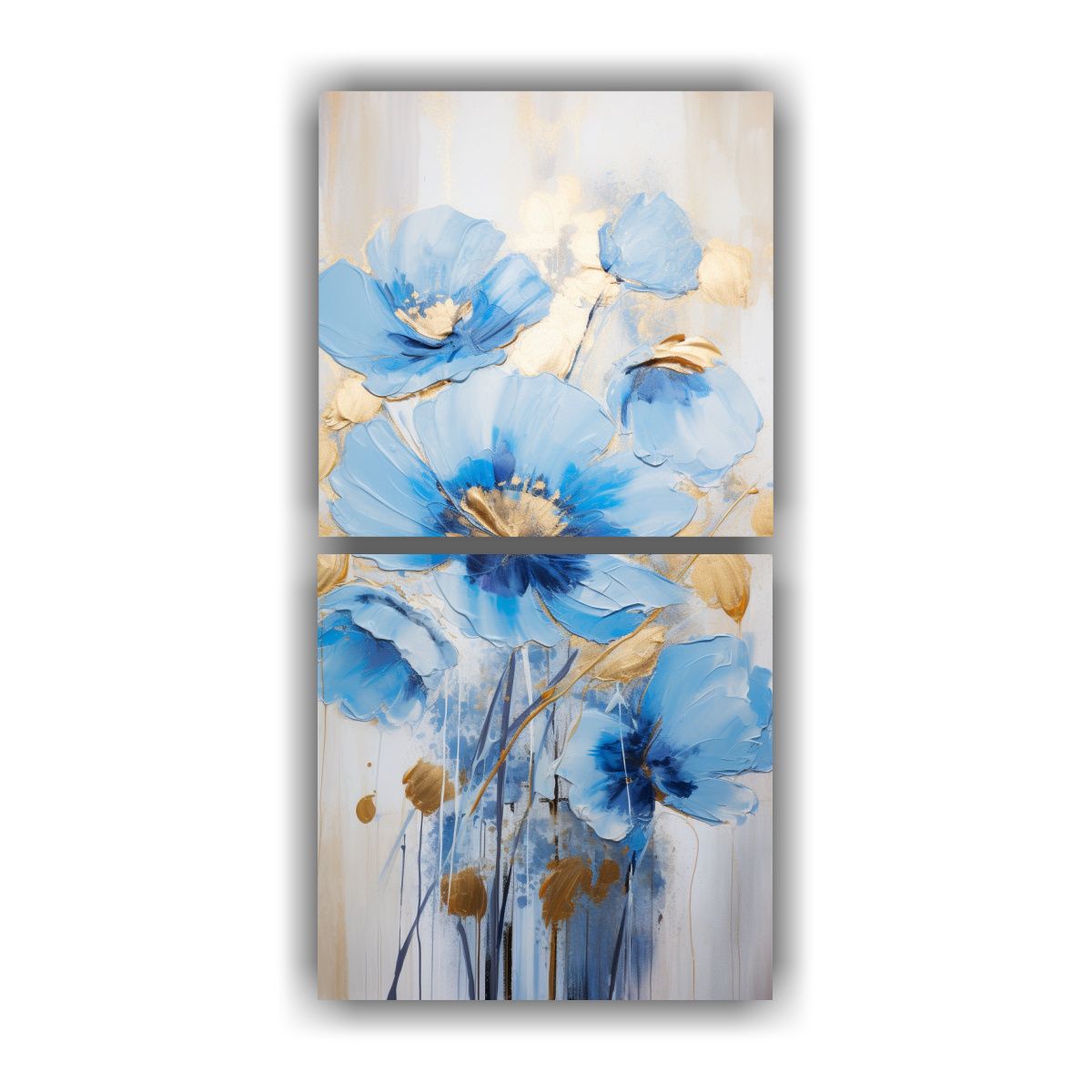 GENERICO - Pintura En Lienzo De Flores En Colores Oro Y Azul 50x100 Cm