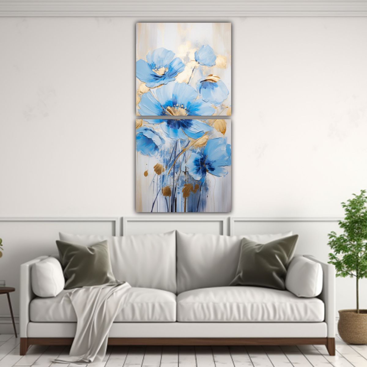GENERICO - Pintura En Lienzo De Flores En Colores Oro Y Azul 50x100 Cm