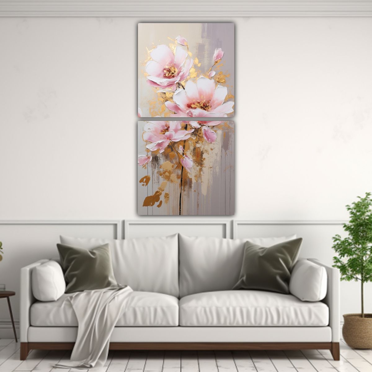 GENERICO - Pintura Sobre Lienzo En Colores Oro Y Rosa Con 40x80 Cm