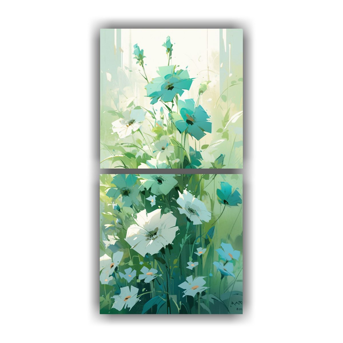 GENERICO - Pinturas De Flores En Lienzo Verde Y Cian 60x120 Cm