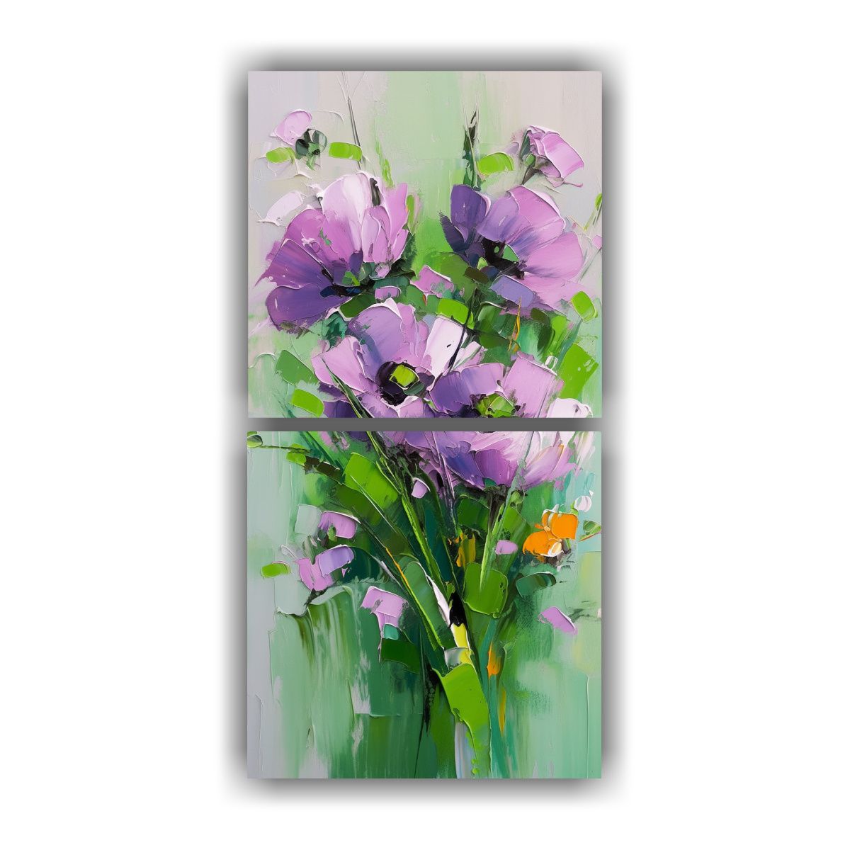 GENERICO - Pintura De Flores Verde Y Morado En Lienzo Para 60x120 Cm