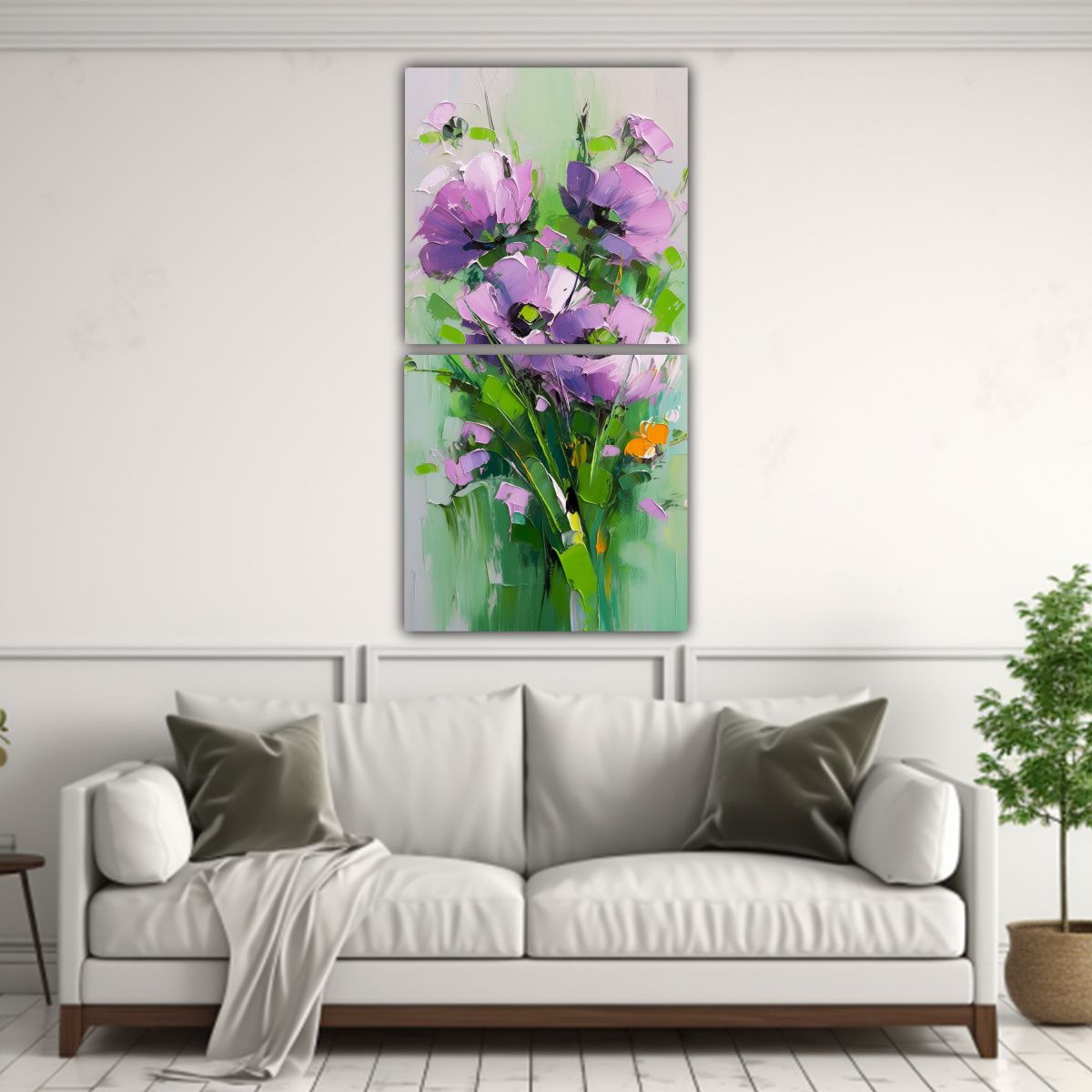 GENERICO - Pintura De Flores Verde Y Morado En Lienzo Para 60x120 Cm