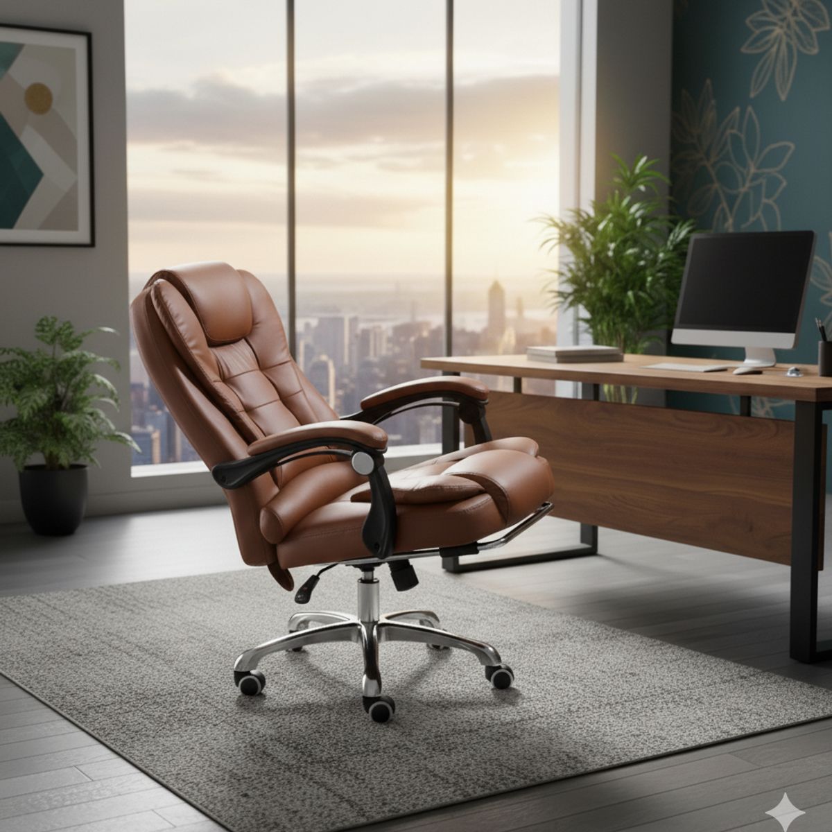 SPACE HOME - Silla Rey de escritorio Beige con fusion masajeadora