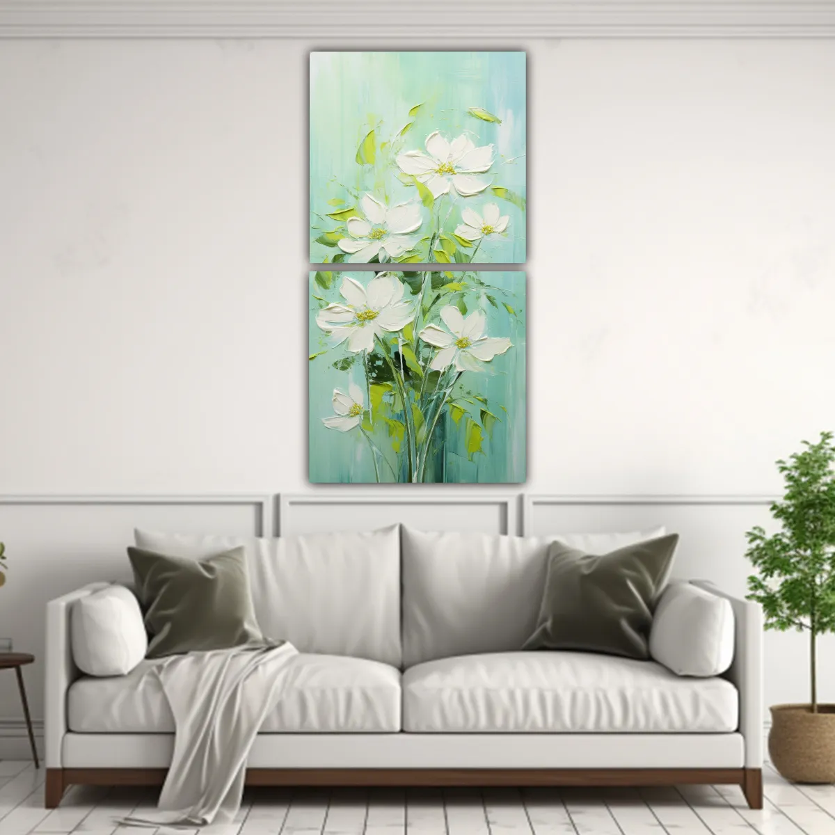 GENERICO - Pintura En Lienzo De Flores Verdes En El Estilo 30x60 Cm