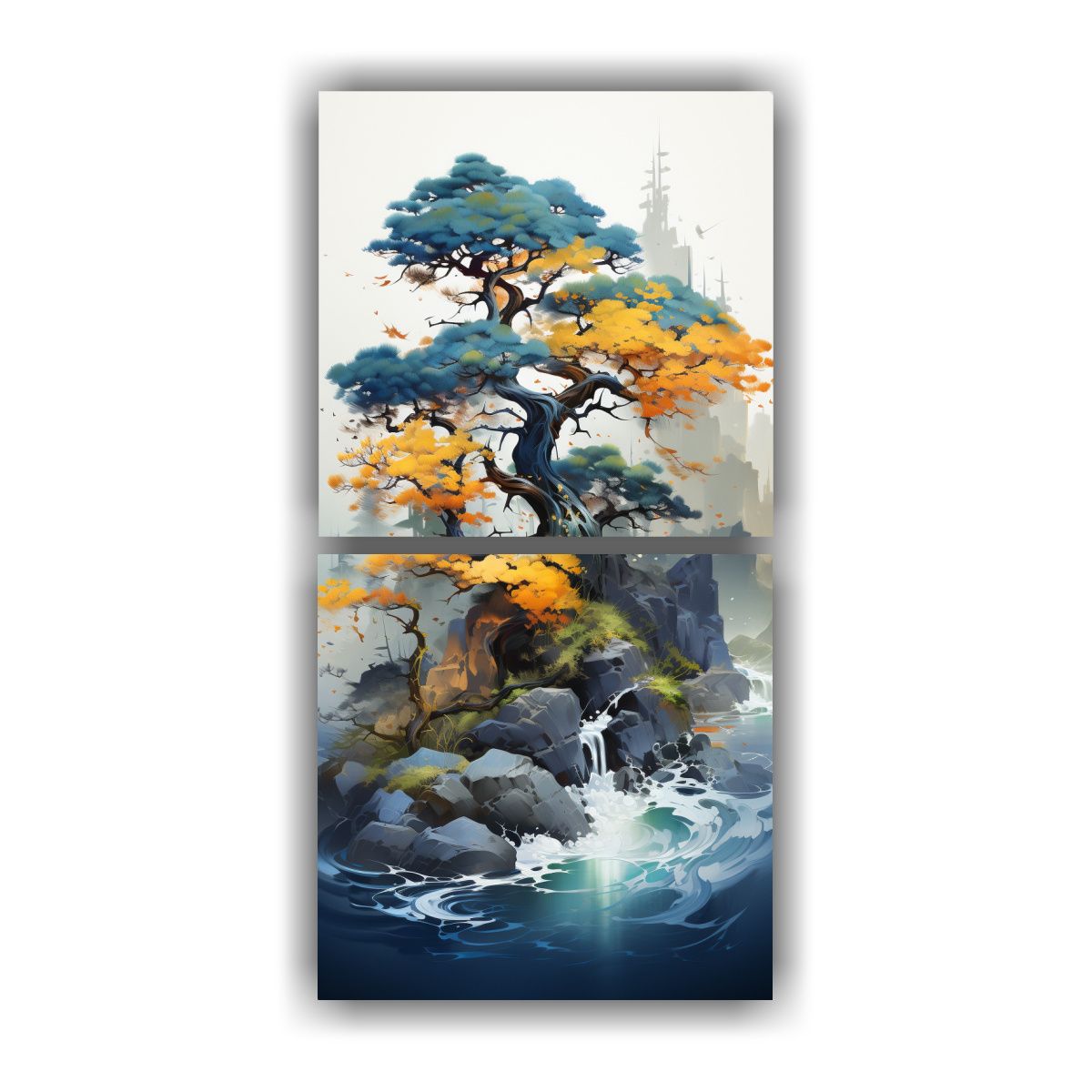 GENERICO - Pintura Abstracta De árbol Bonsai En Colores 20x40 Cm