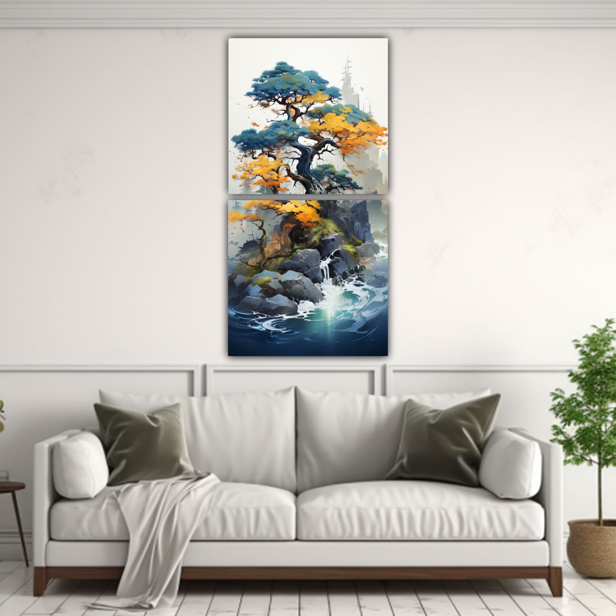 GENERICO - Pintura Abstracta De árbol Bonsai En Colores 20x40 Cm
