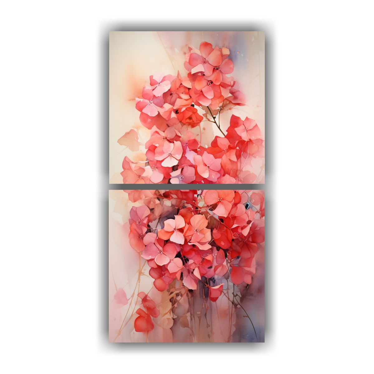 GENERICO - Pinturas Abstractas De Hortensias Rojas Y Doradas 40x80 Cm