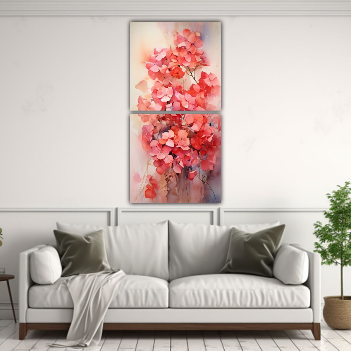 GENERICO - Pinturas Abstractas De Hortensias Rojas Y Doradas 40x80 Cm