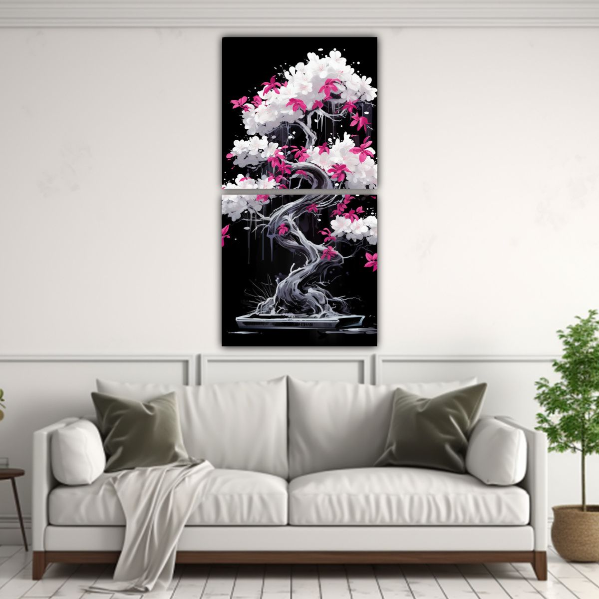 GENERICO - Lienzos Bougainvillea Bonsái Blanco Y Negro Neo 20x40 Cm