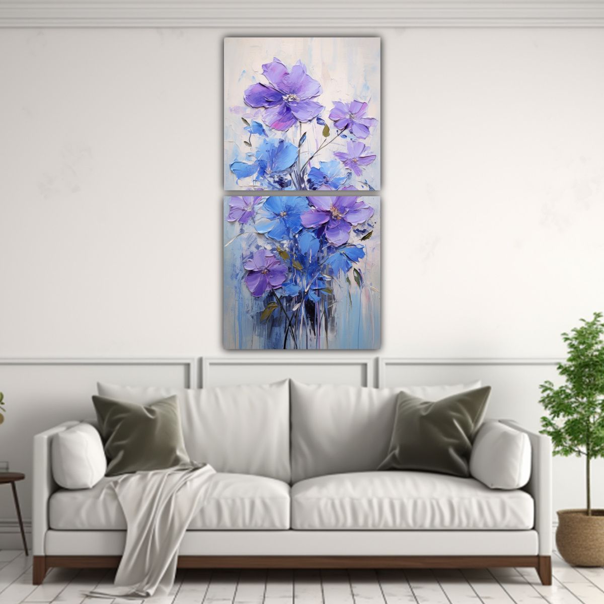 GENERICO - Cuadro Decorativo Flores Moradas Y Azules En 50x100 Cm