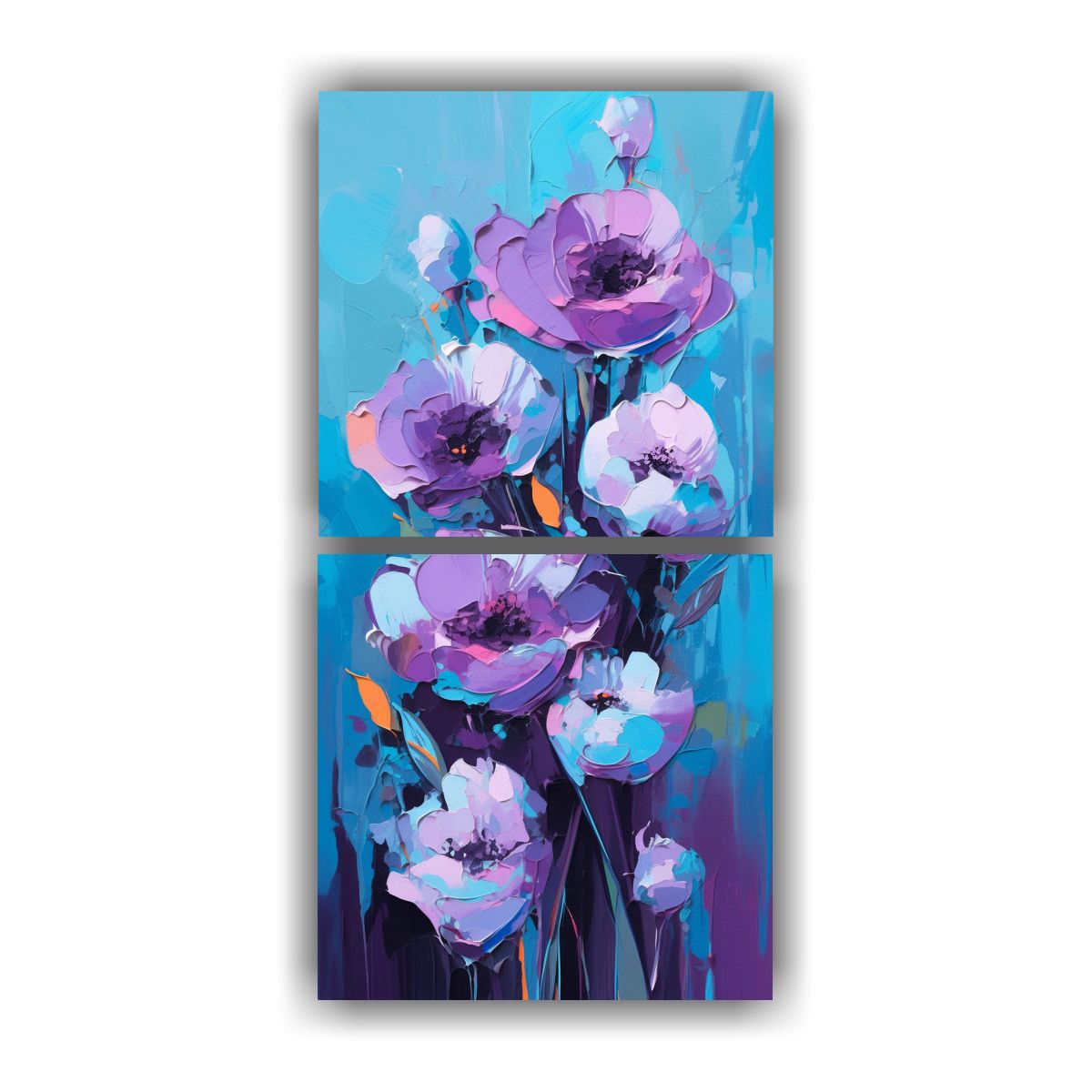 GENERICO - Cuadro De Flores En Colores Púrpura Y Turquesa 40x80 Cm