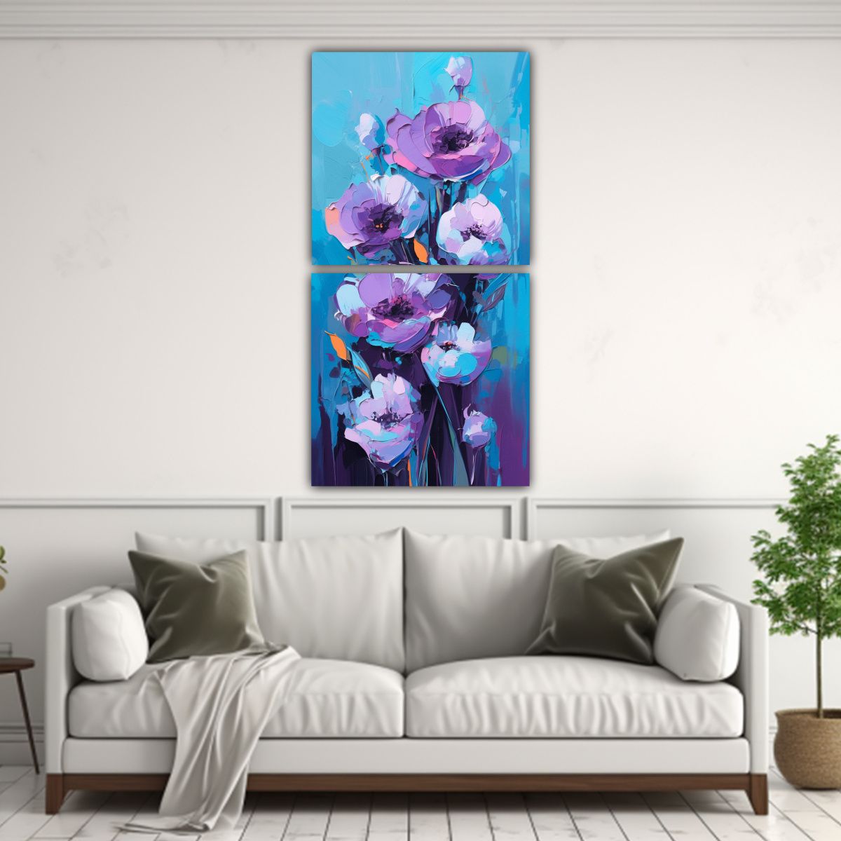 GENERICO - Cuadro De Flores En Colores Púrpura Y Turquesa 40x80 Cm