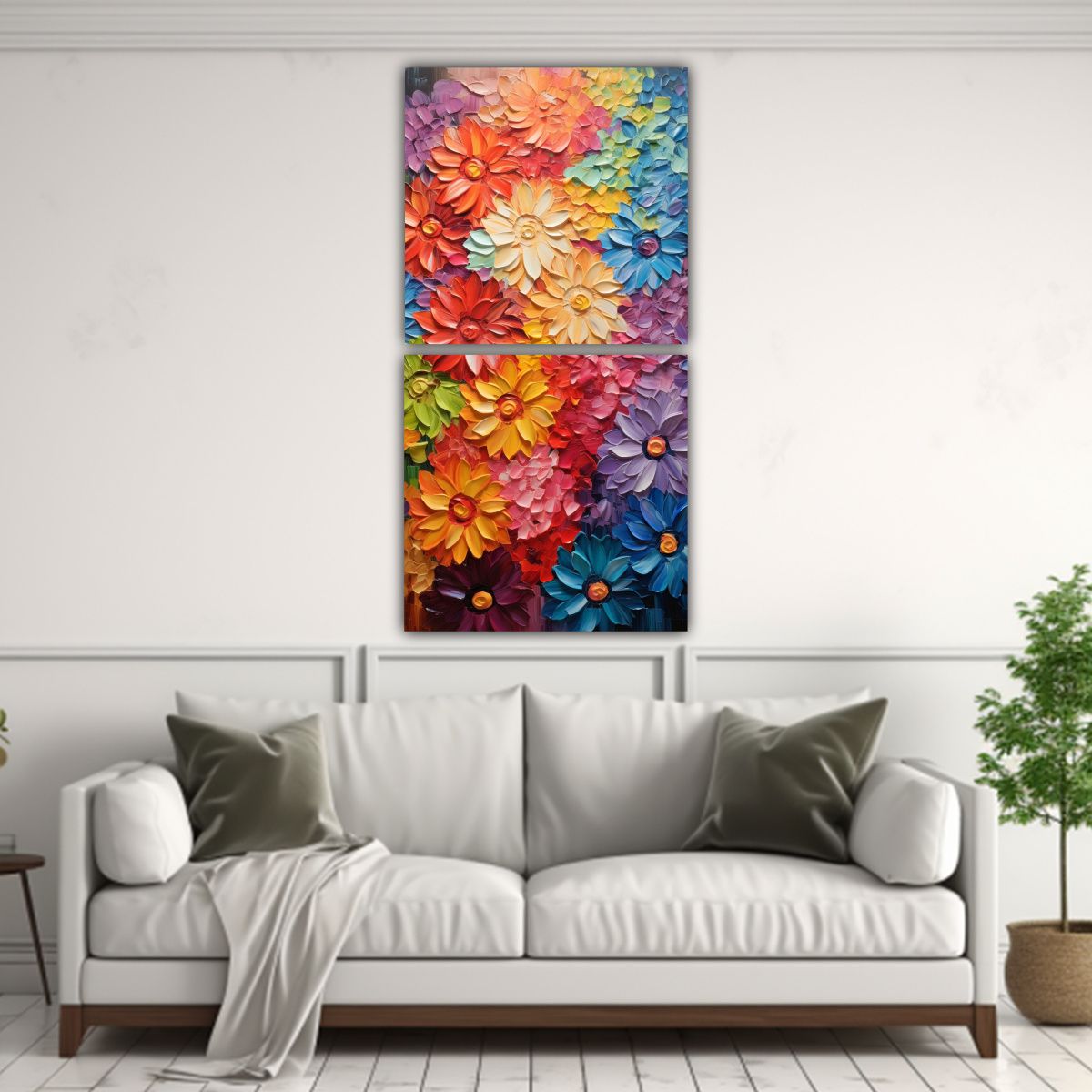 GENERICO - Pintura Arcoiris De Flores En Lienzo Al Estilo 50x100 Cm