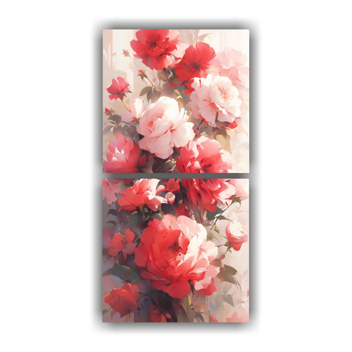 GENERICO - Set 2 Cuadros Forma Juveniles A Red Y Pink Flores 40x80 Cm