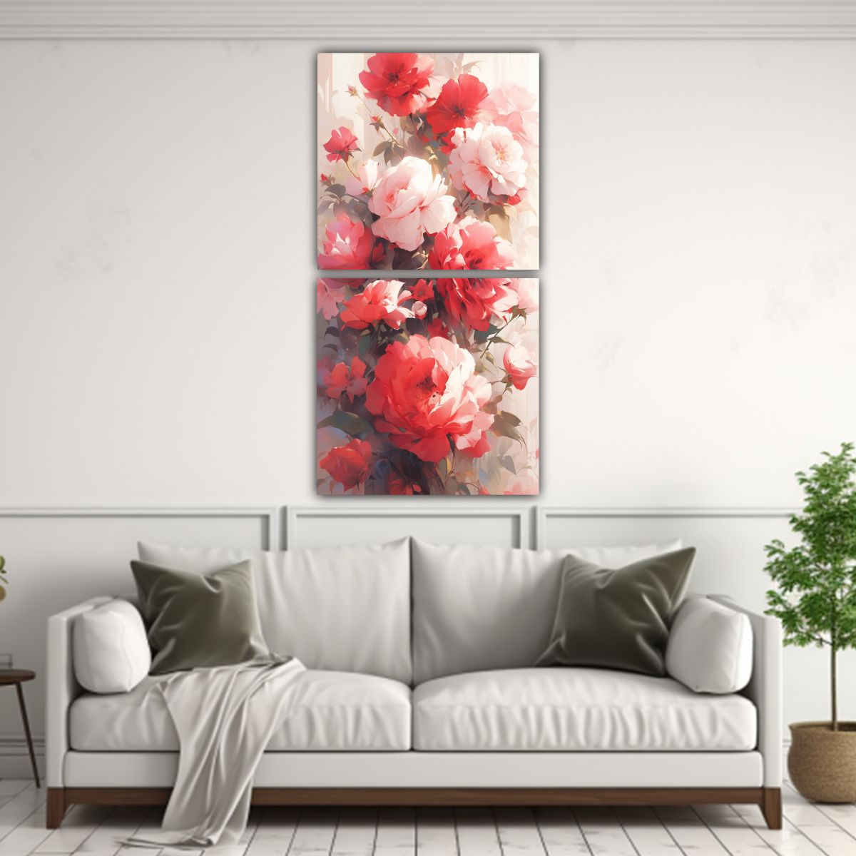 GENERICO - Set 2 Cuadros Forma Juveniles A Red Y Pink Flores 20x40 Cm