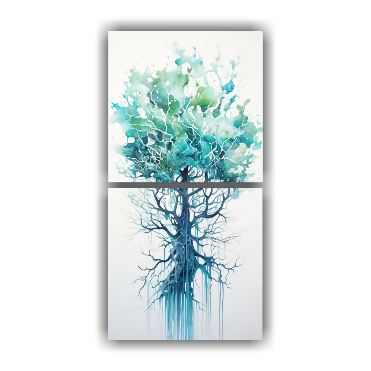 GENERICO - Pintura Abstracta En Colores Turquesa Y Azul De 20x40 Cm