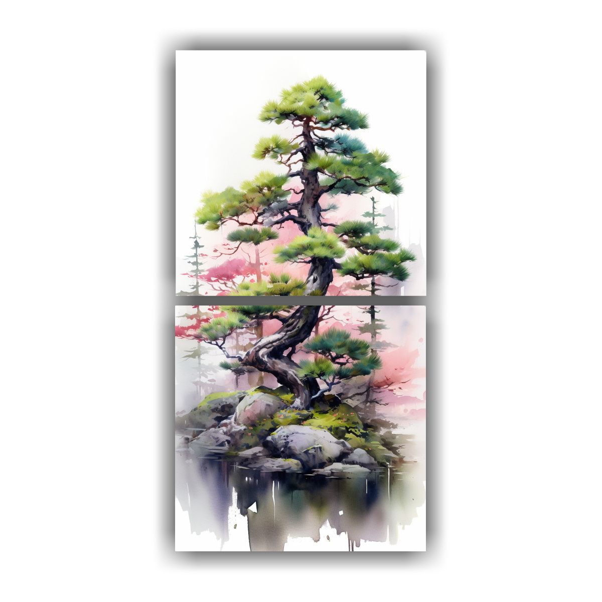 GENERICO - Cuadros Abstractos Con árbol De Bonsái De Abeto 20x40 Cm