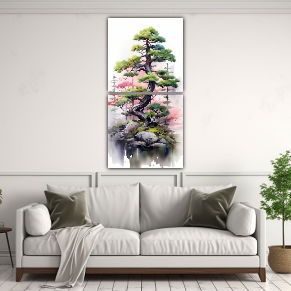GENERICO - Cuadros Abstractos Con árbol De Bonsái De Abeto 20x40 Cm