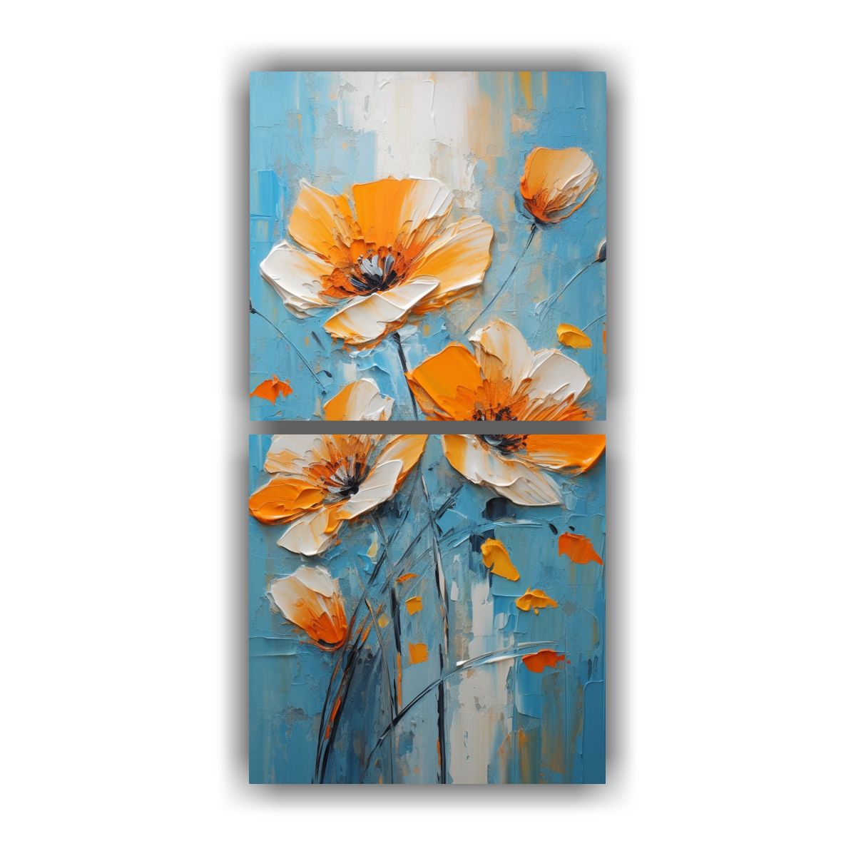 GENERICO - Pintura En Lienzo De Flores En Colores Naranja Y 20x40 Cm