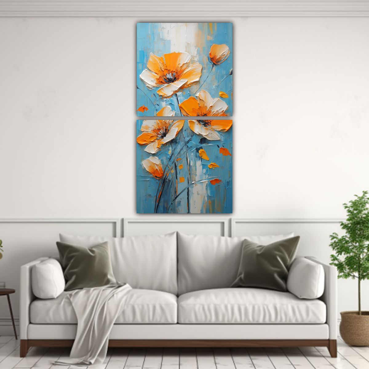GENERICO - Pintura En Lienzo De Flores En Colores Naranja Y 20x40 Cm