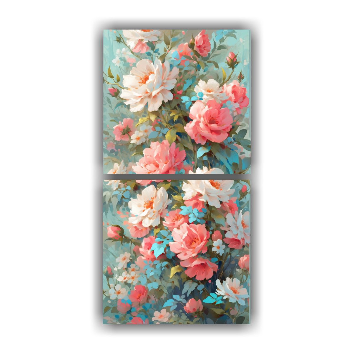GENERICO - Pintura En Lienzo De Flores En Colores Turquesa Y 20x40 Cm