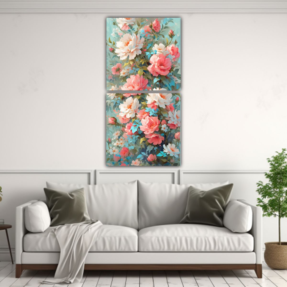 GENERICO - Pintura En Lienzo De Flores En Colores Turquesa Y 20x40 Cm