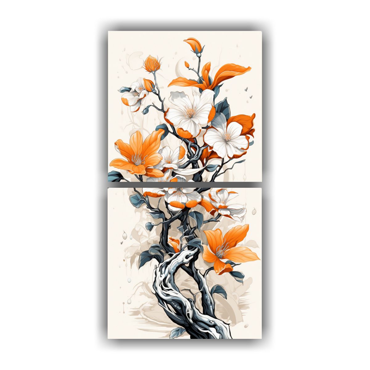 GENERICO - Conjunto 2 Telas Bastidor Acuarela Árbol Naranja 60x120 Cm