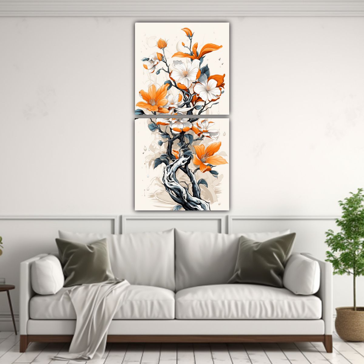 GENERICO - Conjunto 2 Telas Bastidor Acuarela Árbol Naranja 60x120 Cm