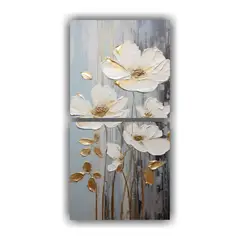 GENERICO - Pintura Floral A Blanco Y Oro Sobre Lienzo En La 50x100 Cm