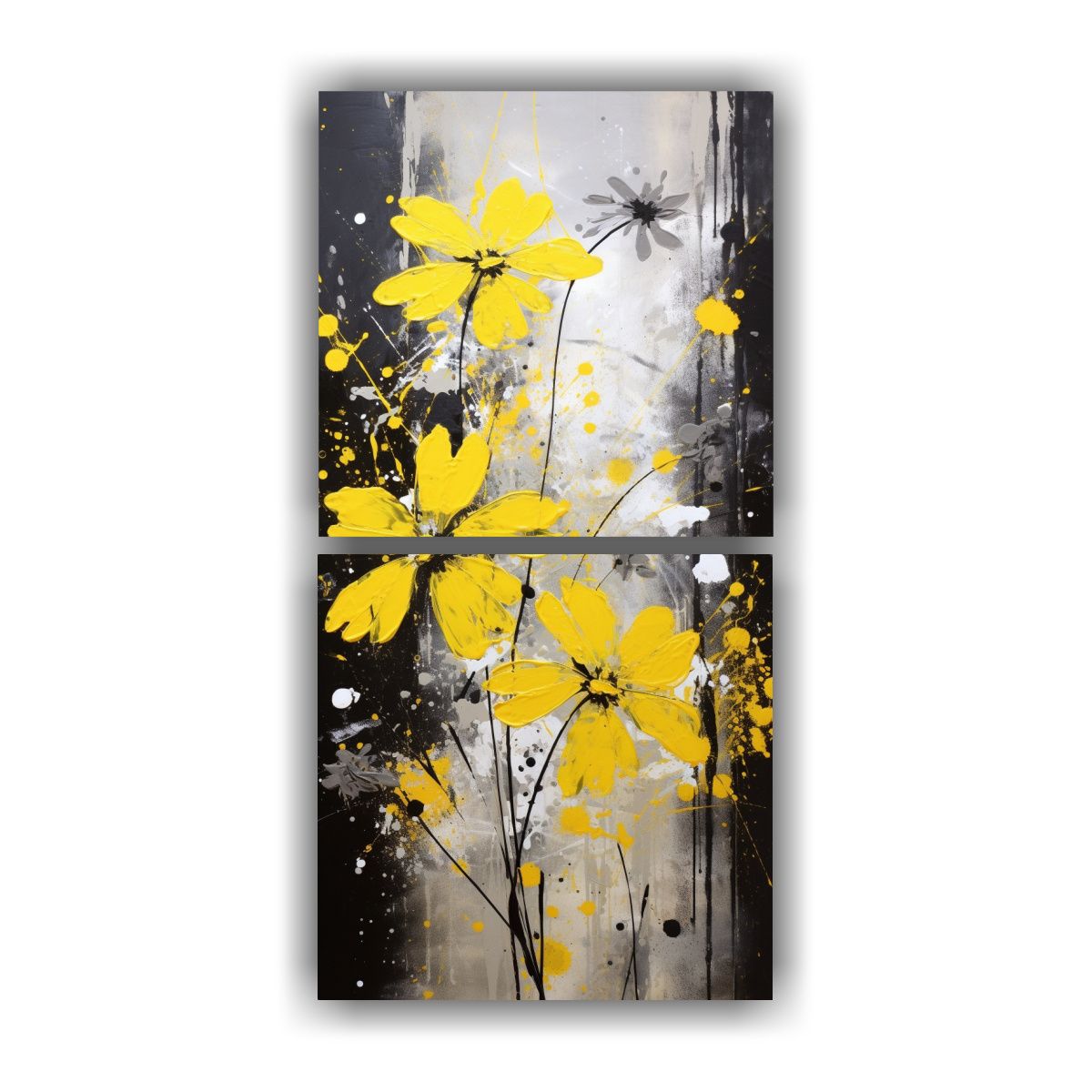 GENERICO - Diptico Espectacular De Flores Amarillas Y Negras 20x40 Cm