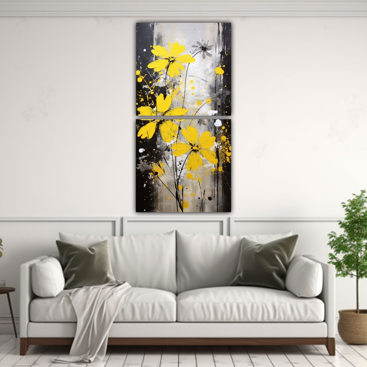 GENERICO - Diptico Espectacular De Flores Amarillas Y Negras 20x40 Cm