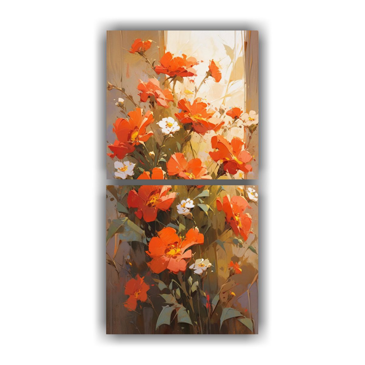 GENERICO - Pintura En Lienzo De Flores Amarillas Y Rojas De 50x100 Cm