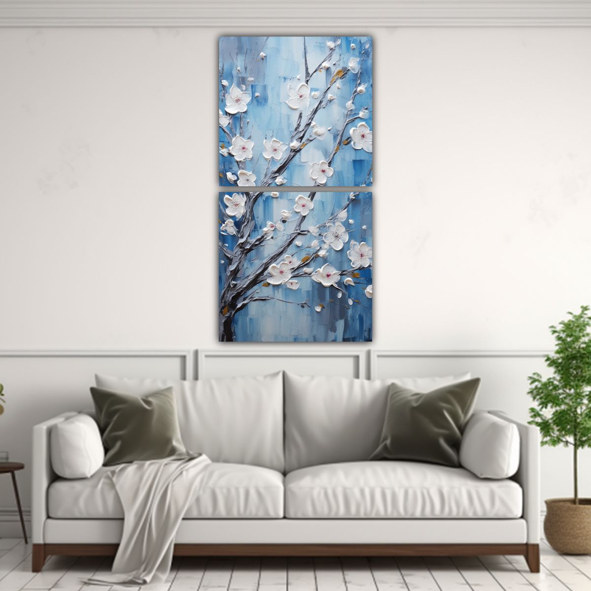 GENERICO - Diptico Patron Intenso De Flores De Cerezo Azules 40x80 Cm