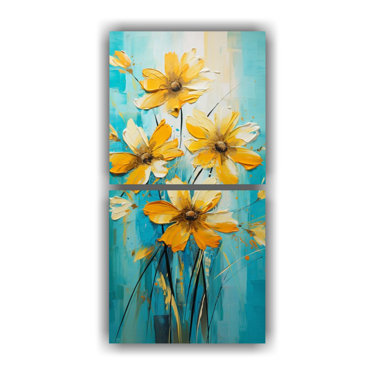 GENERICO - Pintura En Lienzo De Flores Amarillas Y Turquesas 50x100 Cm