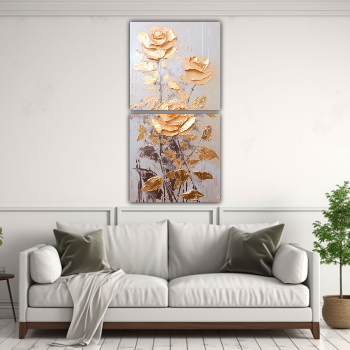 GENERICO - Lienzos Decorativos Rosas Doradas En Lienzo Al 50x100 Cm