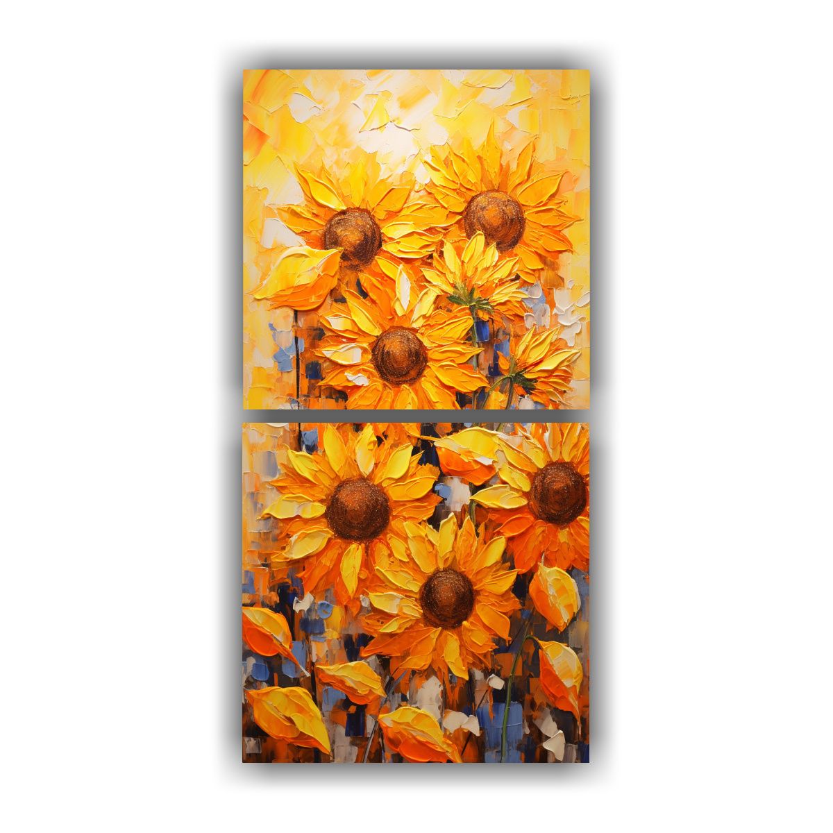 GENERICO - Pintura Abstracta De Girasoles Naranjas En Lienzo 60x120 Cm