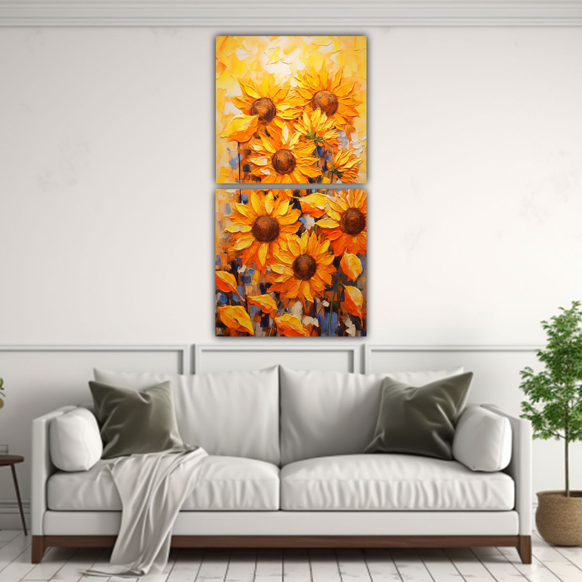 GENERICO - Pintura Abstracta De Girasoles Naranjas En Lienzo 60x120 Cm