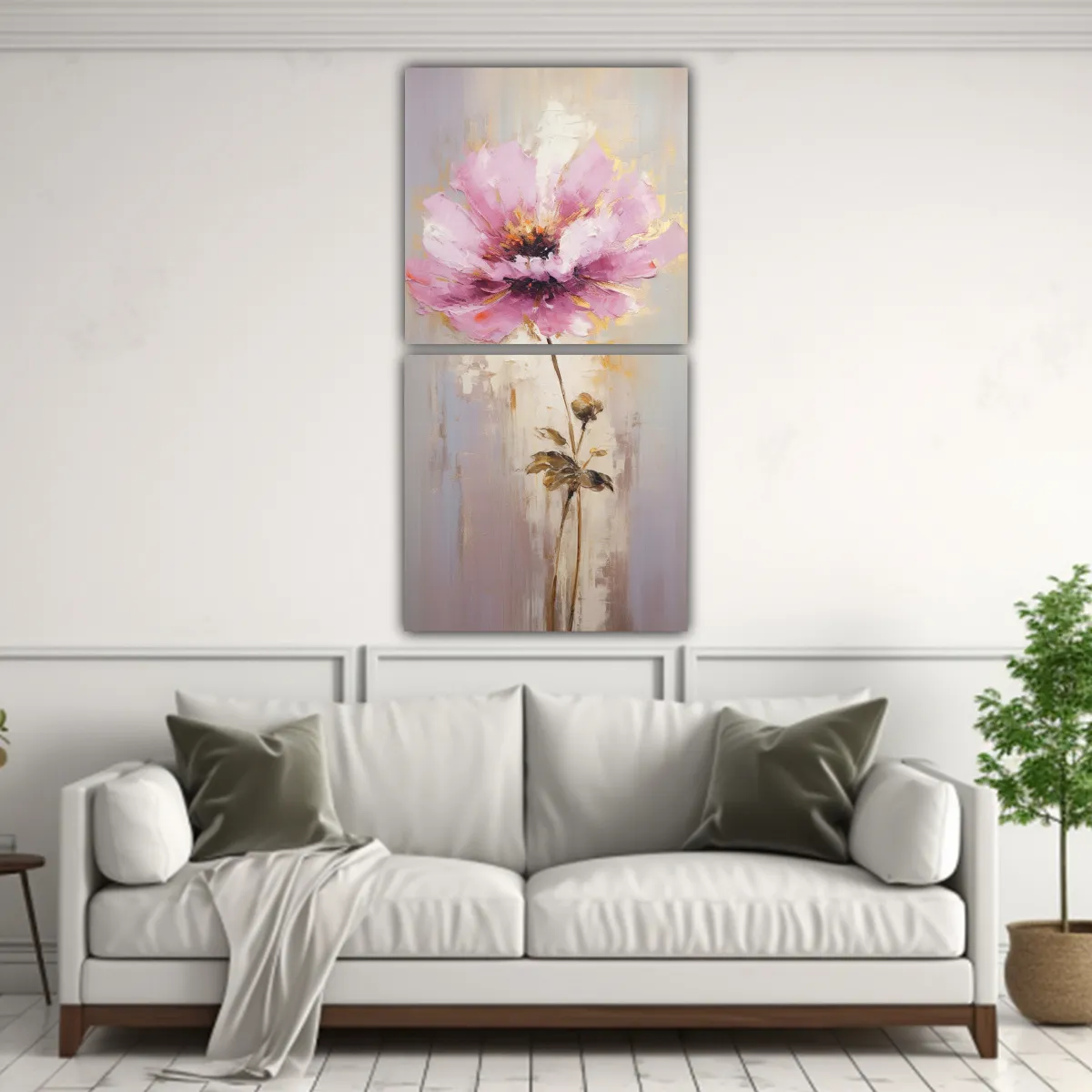 GENERICO - Pintura Floral Rosa En Lienzo Estilo Lindo 40x80 Cm