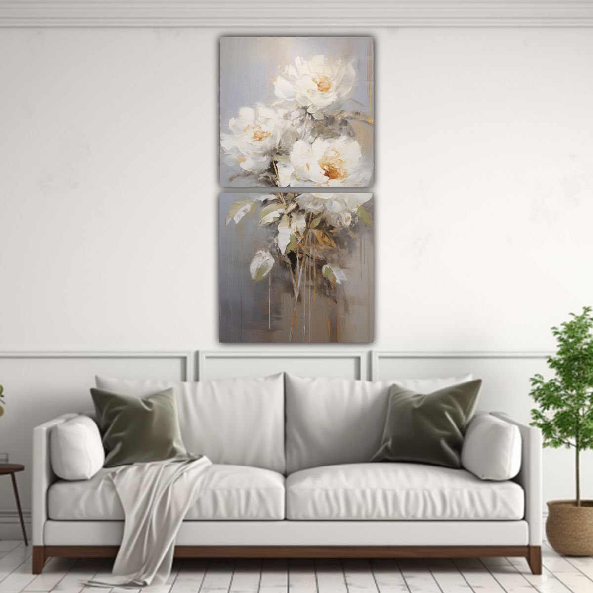 GENERICO - Set 2 Cuadros Expresión Modernidad En Blanco 30x60 Cm