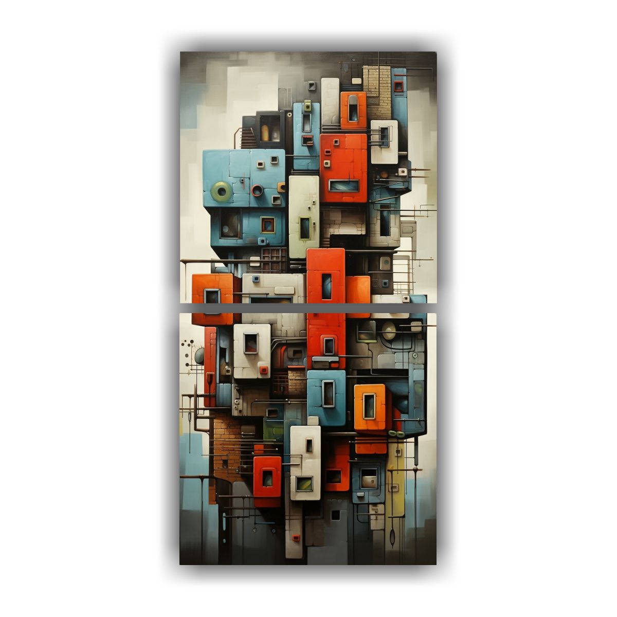 GENERICO - Cuadros Abstractos Multicolor De Edificios En Dos 20x40 Cm