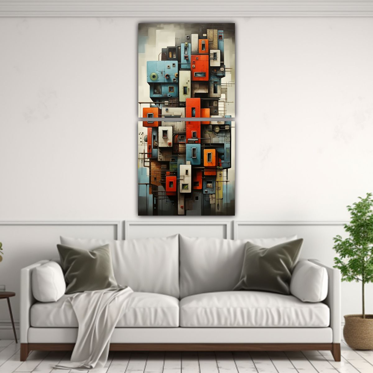 GENERICO - Cuadros Abstractos Multicolor De Edificios En Dos 20x40 Cm