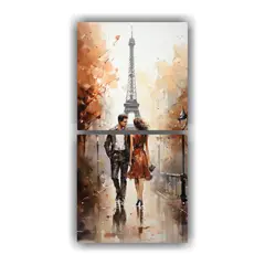 GENERICO - Pareja Joven Caminando Frente A La Torre Eiffel 20x40 Cm