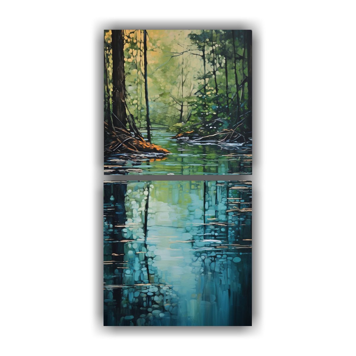 GENERICO - Cuadro Abstracto De Un Sereno Estanque Del Bosque 20x40 Cm