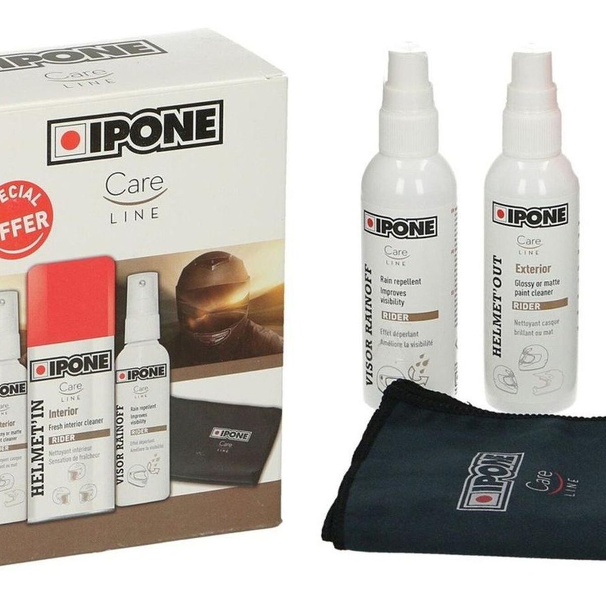 IPONE - Kit Limpiador De Casco Para Moto 4 En 1 Ipone Original