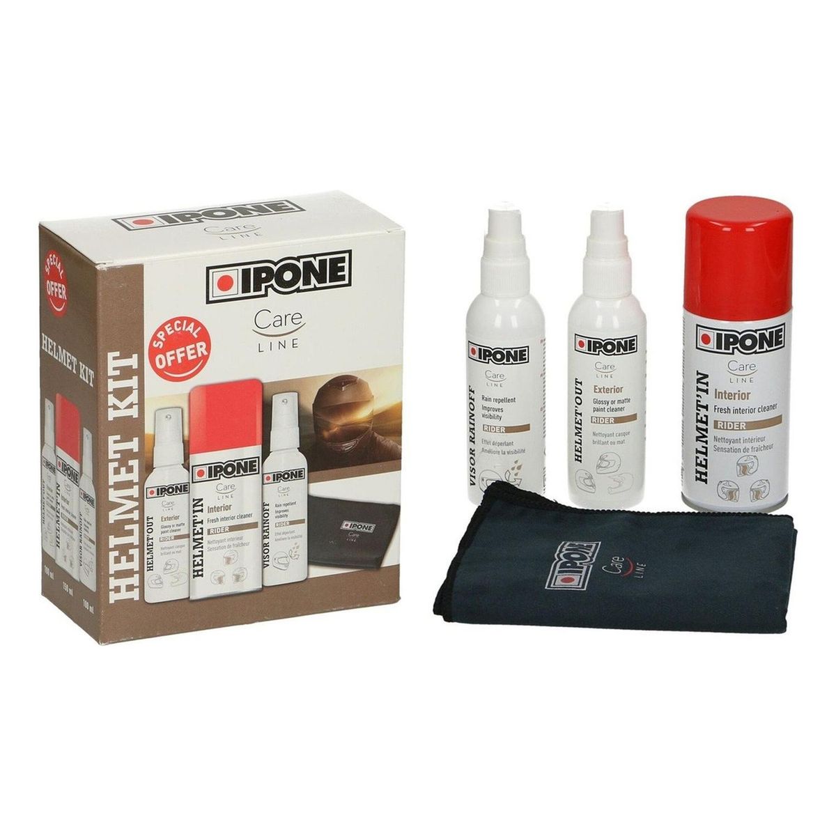 IPONE - Kit Limpiador De Casco Para Moto 4 En 1 Ipone Original