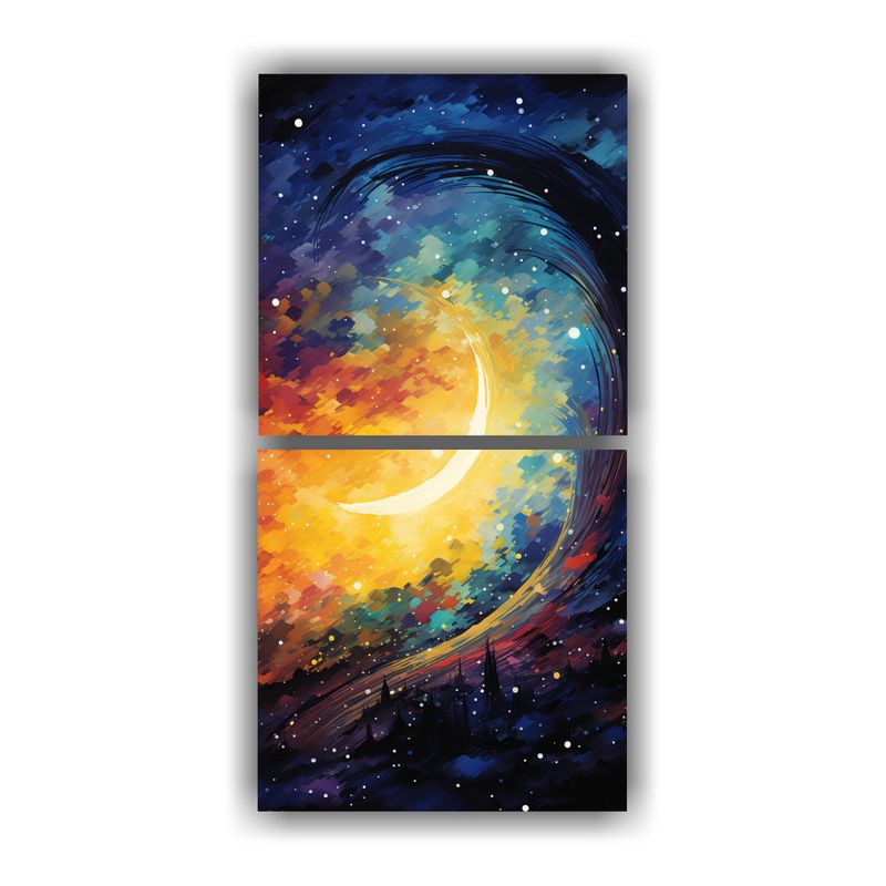 GENERICO - Pintura Abstracta Con Luna Creciente De Dos Artes 20x40 Cm