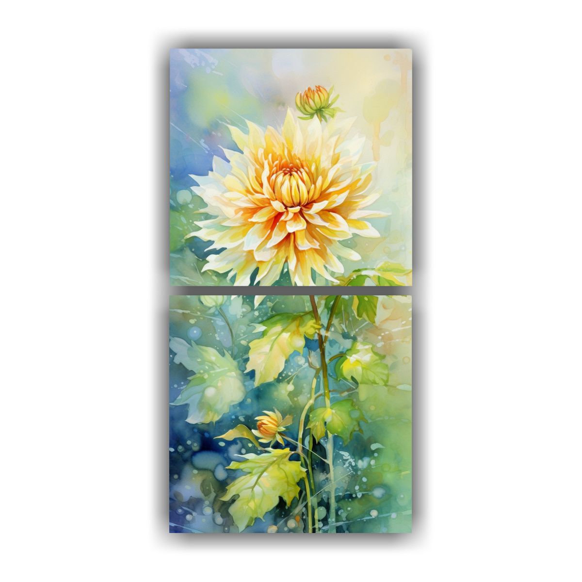 GENERICO - Cuadros De Tela Vintage De Dahlias Verdes Y 20x40 Cm