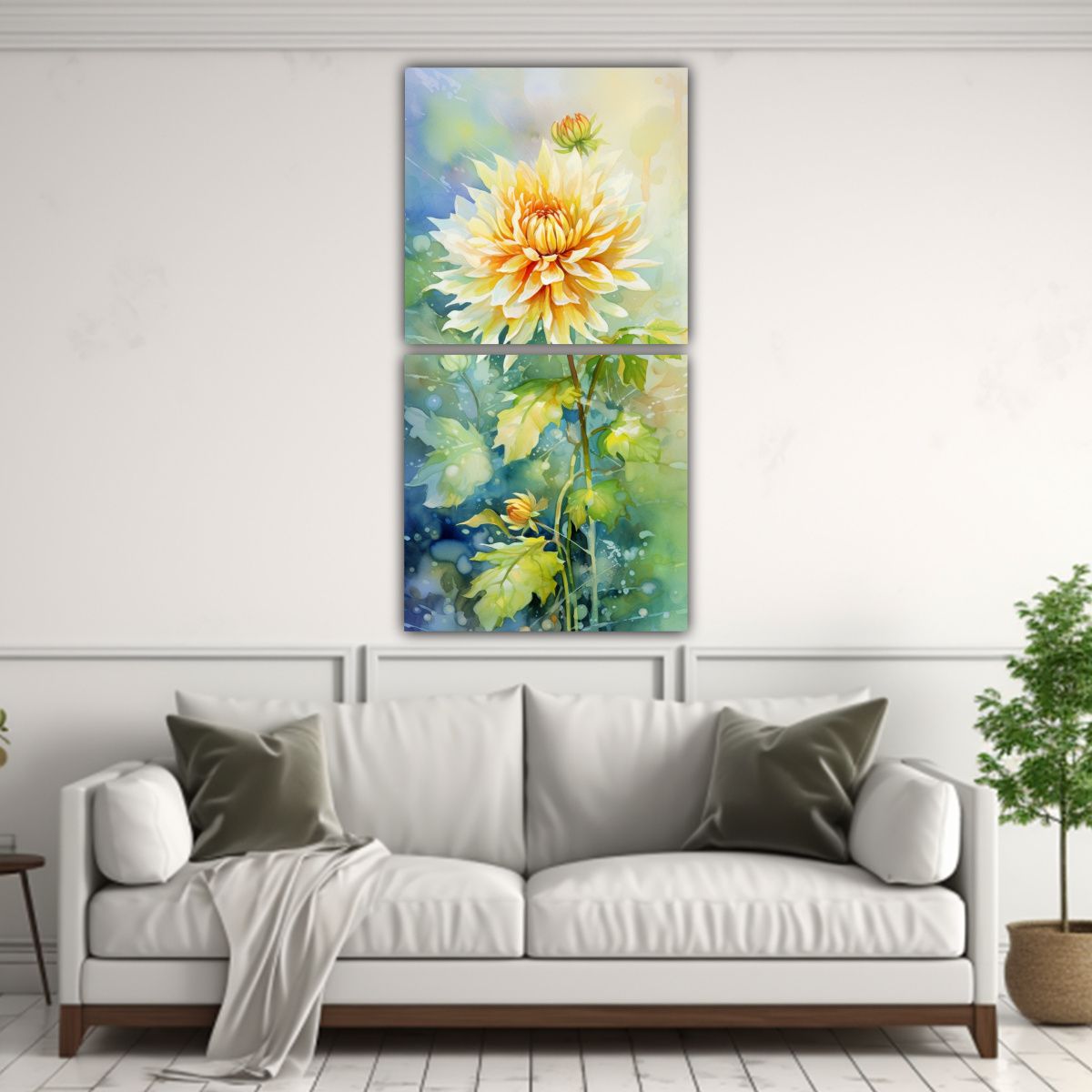 GENERICO - Cuadros De Tela Vintage De Dahlias Verdes Y 20x40 Cm